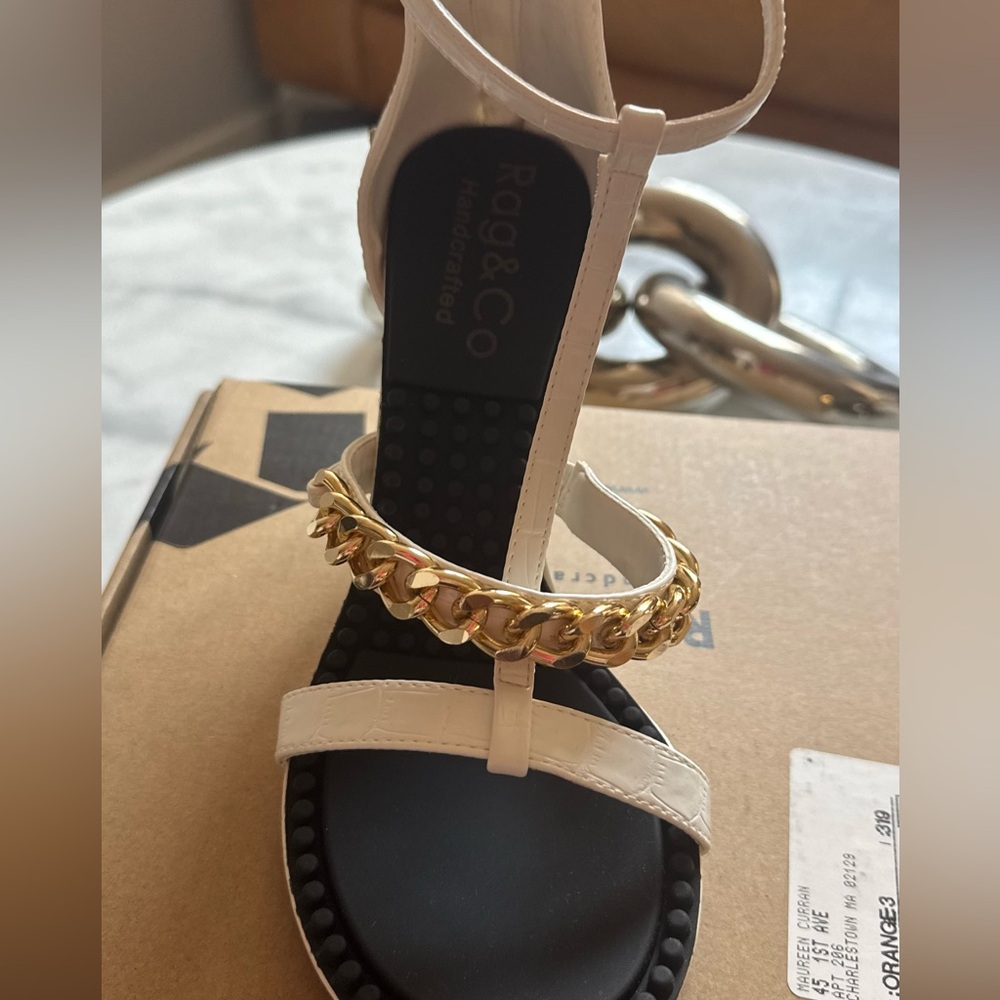 Rag & Co Women's White and Gold Chain Sandals